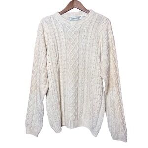 Method Cable Knit Sweater Men Large Cream Good Silk Cotton Blend Long Sleeve
